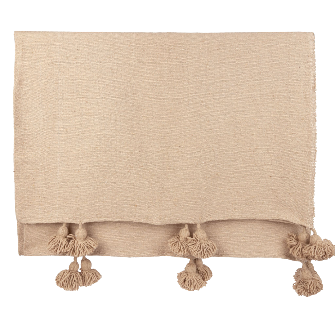 Pom Pom Blanket Camel Large